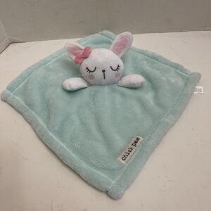 Chickpea Bunny Rabbit Security Blanket Lovey 14" Soft Plush Turquoise Velour